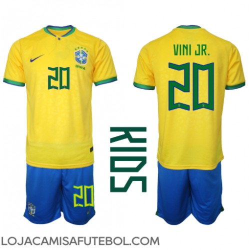 Camisa de Futebol Brasil Vinicius Junior #20 Equipamento Principal Infantil Mundo 2022 Manga Curta (+ Calças curtas)